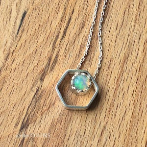 Handmade Sterling Silver Opal Hexagon Necklace - October Birthstone