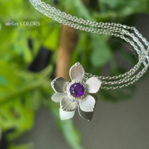Handmade Sterling Silver Amethyst Flower Necklace: Botanical Pendant