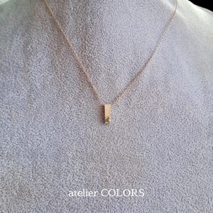 Minimalist Bar Necklace with Gemstone, Vertical Bar Pendant Necklace, Bar pendant In Sterling Silver with Green Sapphire Stone