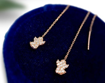 Rose Gold Sterling Silver CZ Angel Dangle Earrings
