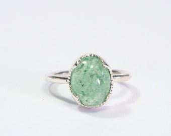Green Strawberry Quartz Ring: Handmade Sterling Silver Gemstone, Size 5.75
