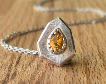 Handmade Sterling Silver Citrine Pendant Necklace - November Birthstone