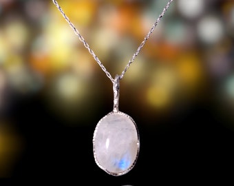 high Quality Rainbow Moonstone Pendant , Silver Moonstone Necklace,Daily use necklace,Birthday Gift, Graduation Gift.