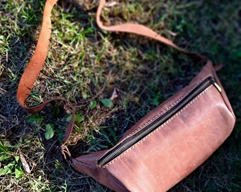 Hand stitched crossbody Bag, Handmade Brown leather bag, Belly bag, Shoulder bag, Unisex bag, Daily usage bag, for men, for women