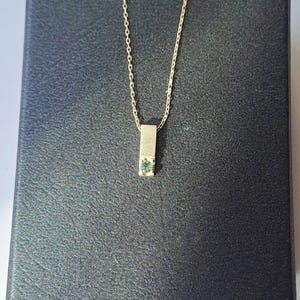 Minimalist Bar Necklace with Gemstone, Vertical Bar Pendant Necklace, Bar pendant In Sterling Silver with Green Sapphire Stone