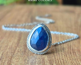 Teardrop Sapphire Necklace: Sterling Silver September Birthstone Pendant with Chain