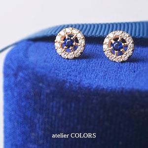 Round Sapphire Studs,Sapphire Silver Earrings,Stud Earrings,Birthday Stone Earrings,Cz Earrings,Cluster Sapphire Earrings,Bridesmaid Gifts,