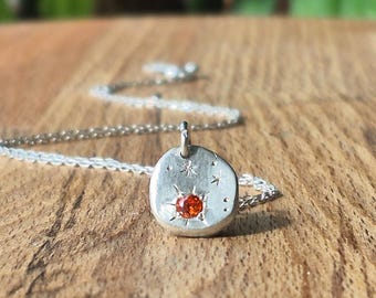 Collar estrella de plata, Colgante con piedra naranja CZ, Joyería hecha a mano, Regalo para mujer, Estilo minimalista