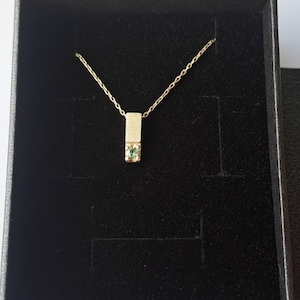 Minimalist Bar Necklace with Gemstone, Vertical Bar Pendant Necklace, Bar pendant In Sterling Silver with Green Sapphire Stone