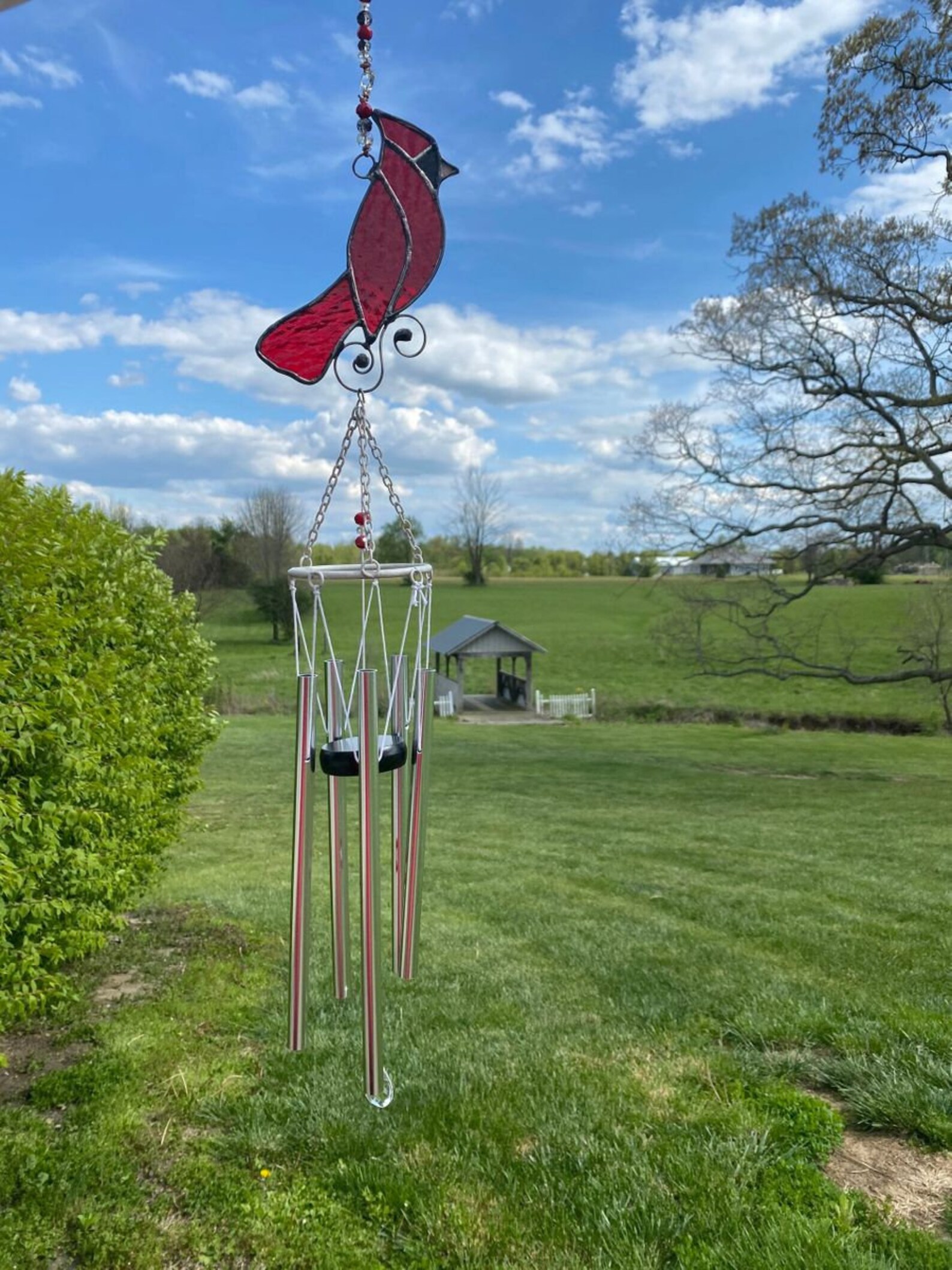 Stained Glass Cardinal Wind Chime Etsy