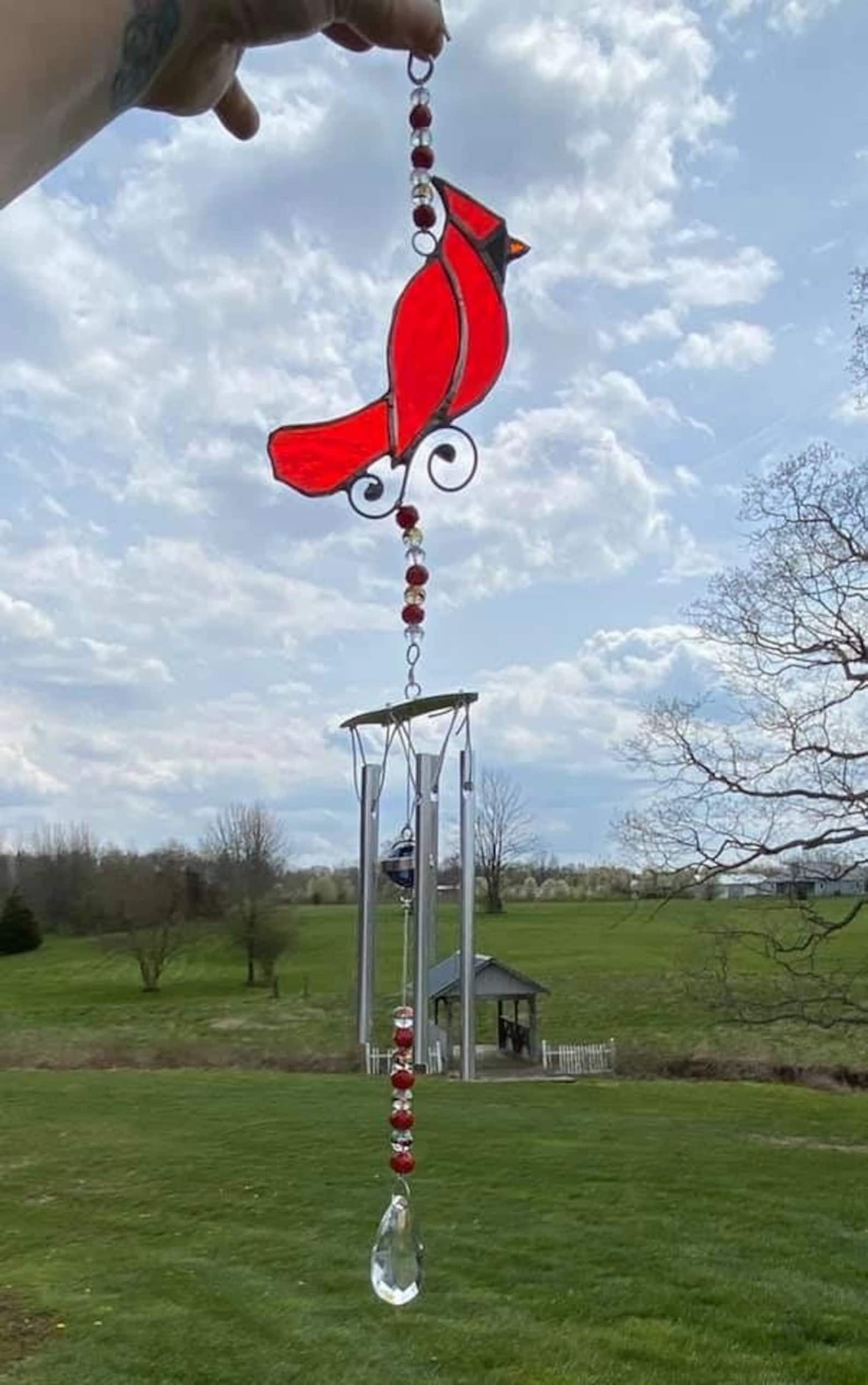 Stained Glass Cardinal Wind Chime Etsy