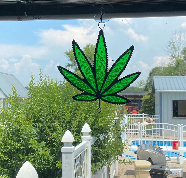 Marijuana cannabis Pot leaf Stained glass Suncatcher