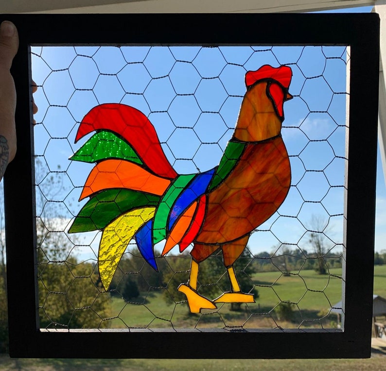 Stained Glass Rooster-Chicken wire frame | Etsy