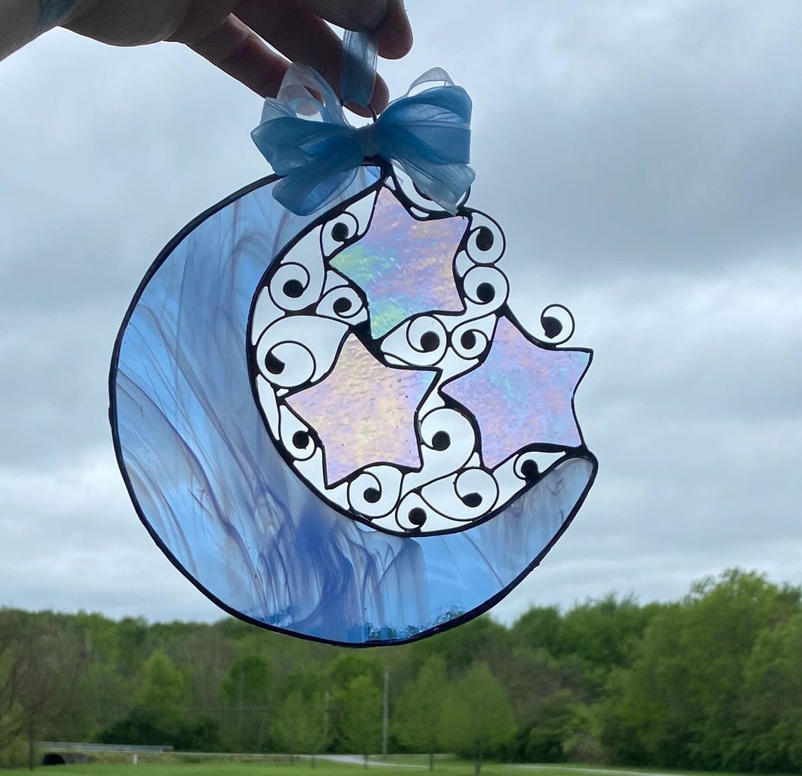 Moon and Stars Suncatcher Celstial Stained glass suncatcher Etsy