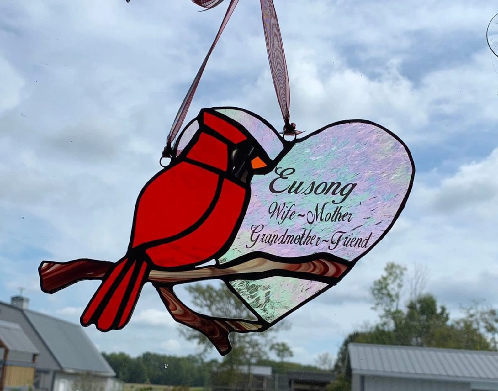 Red Cardinal Suncatcher Cardinal With Heart Suncatcher Etsy