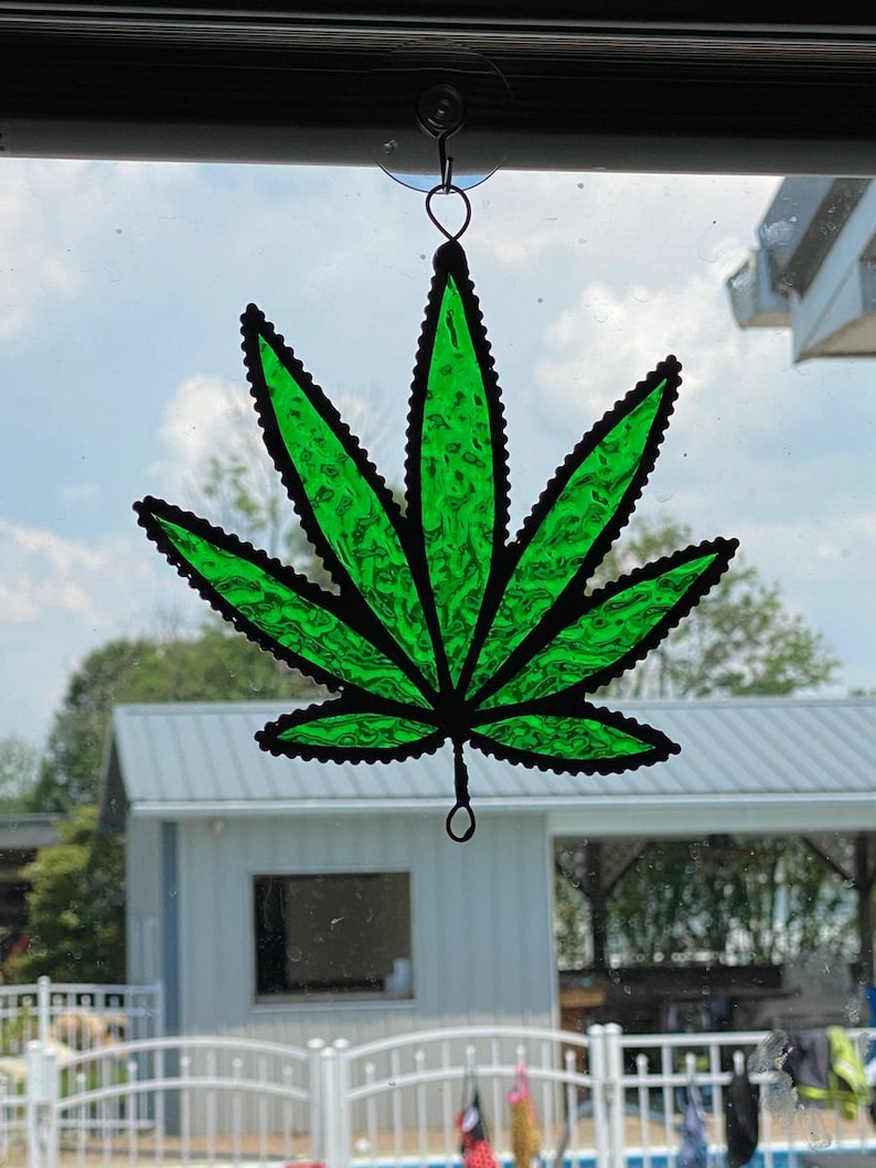 Marijuana cannabis Pot leaf Stained glass Suncatcher