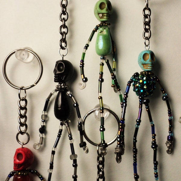 Custom Skeleton Doll Keychain with Glass and Metal Beads! You Pick the Color and Size of the Figure! Lots of Fun and One of a Kind! Enjoy!