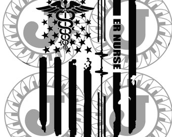 American ER and ICU Nurse Montage svg & dxf cutting files  ED Nurse svg file