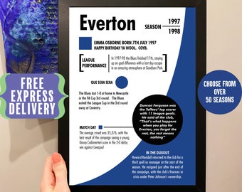 Personalised Season Print birthday Gift For Everton Fans, Everton artwork