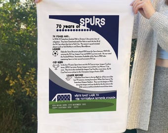 Personalised Tottenham Hotspur Tea Towel, 70th Birthday Gift for Lifelong Spurs Fans