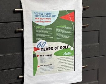 Personalized 60th Birthday Tea Towel for Golfers: Six Tee Years of Golf