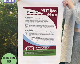Personalised 40th Birthday Gift for Football Fans | Tea Towel | Choose from 59 Clubs