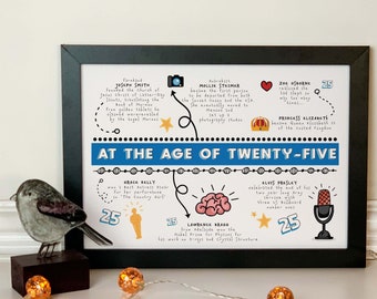 Personalised 25th birthday print gift, gift for 25 year old