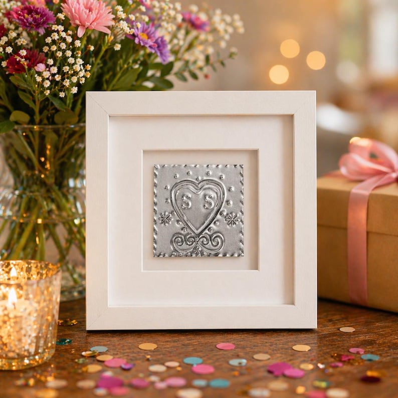 Personalised tin heart for tin wedding anniversay gift
