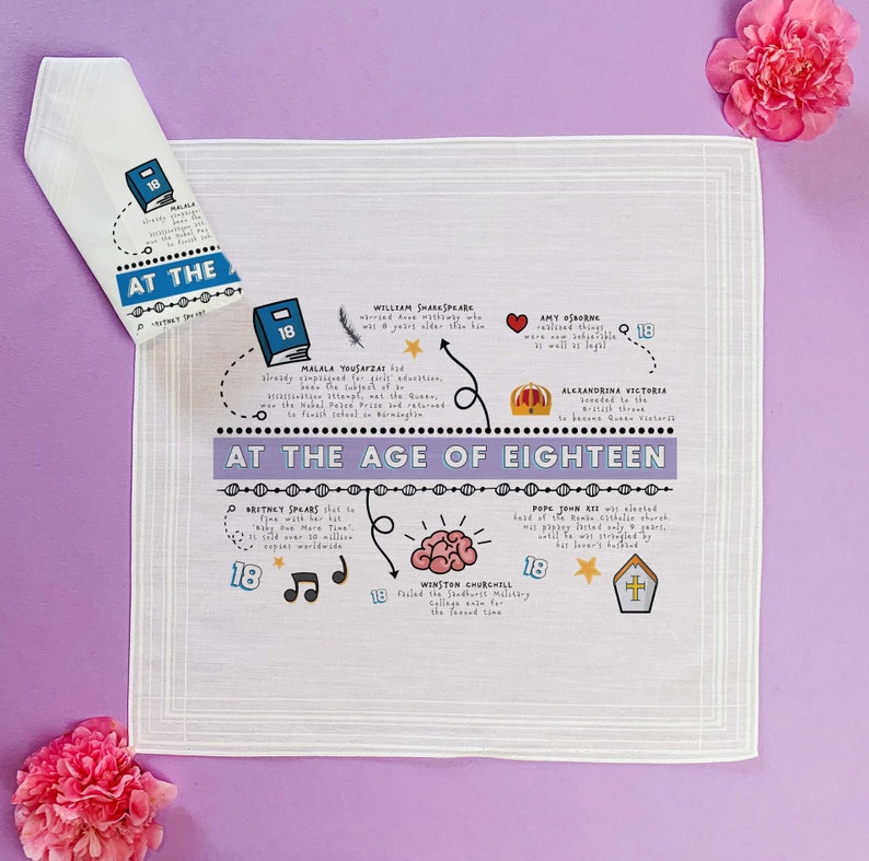 Personalised 18th birthday gift pair of handkerchiefs, gift for 18 year old Lilac