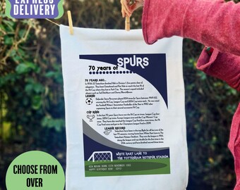 Personalised 70th Birthday Gift for Football Fans | Tea Towel | Choose from 59 Clubs