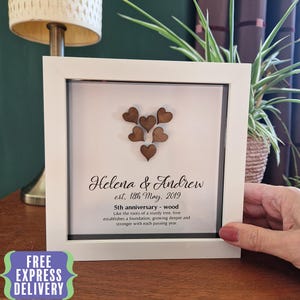 Personalized 5th Anniversary Wooden Heart Gift: Walnut Veneer Frame