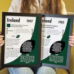 Personalised print gift for Ireland rugby fan, text print for Ireland rugby