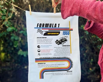 Personalised Formula 1 Tea Towel – Custom F1 Year Gift, Motorsport Fan Accessory