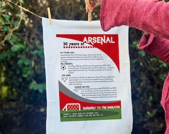 Personalised Arsenal Birthday Tea Towel, Football Fan Gift, Birthday Present for Lifelong Gooner