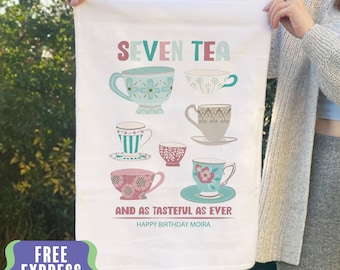 Seven Tea Tea Towel 70th Birthday Present, Personalised 70th birthday gift
