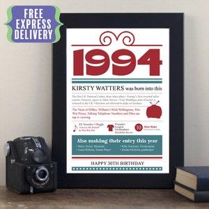 Personalised 30th birthday gift poster