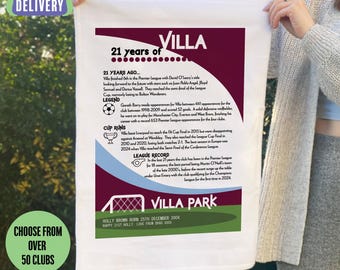 Personalised 21st Birthday Gift for Football Fans | Tea Towel | Choose from 59 Clubs