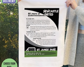 Personalised 80th Birthday Gift for Football Fans | Tea Towel | Choose from 59 Clubs