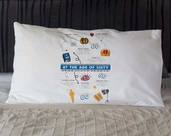 Personalised 60th birthday gift pillowcase, celebrating the achievements of 60 year olds