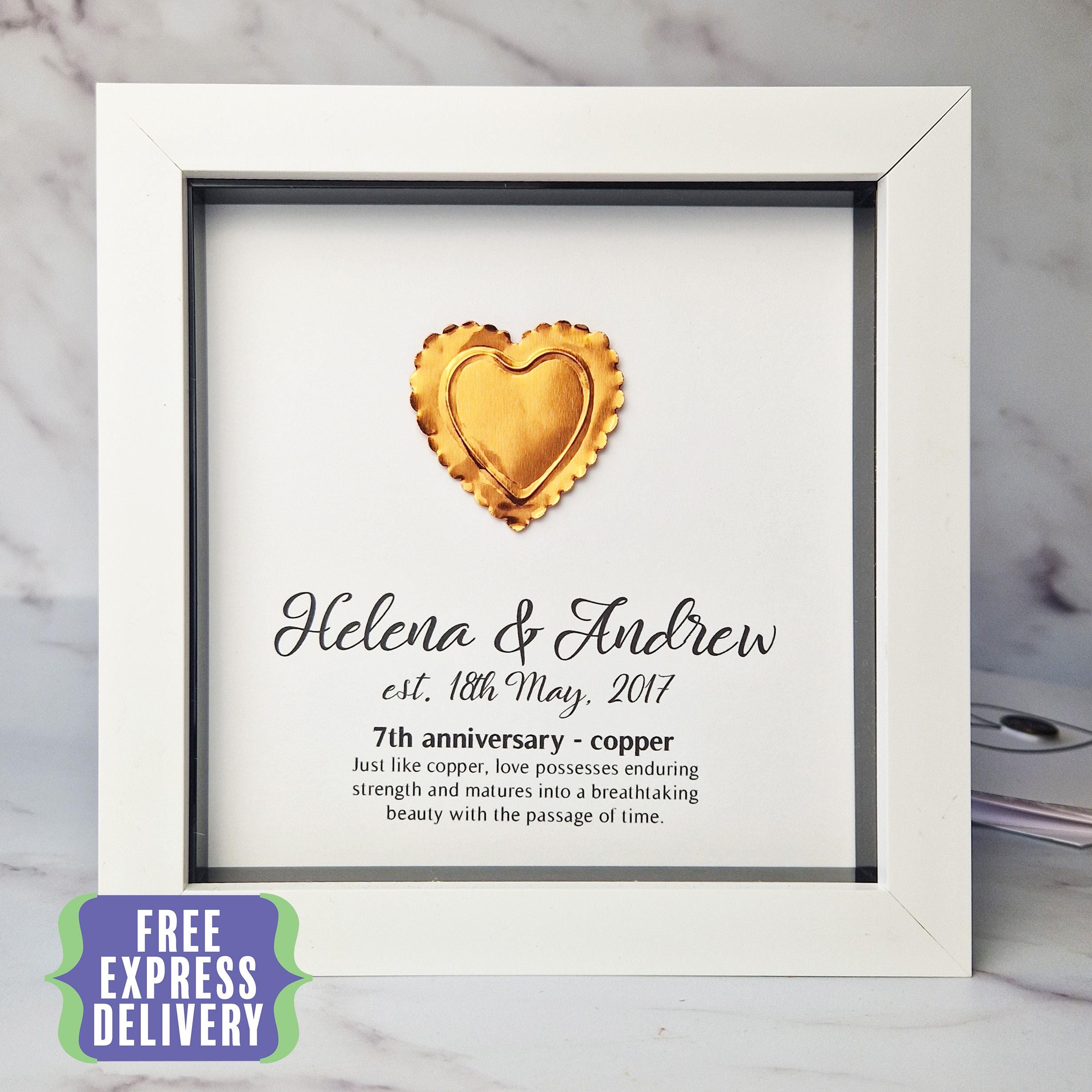 Regalo 7° Anniversario Di Matrimonio - Roccia In Metallo Con Cuore In Rame 'You've Been My Rock For 7 Years' - Your Rock Gift