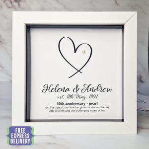 Pearl Anniversary Gift Framed Art, Personalised 30th Wedding Present