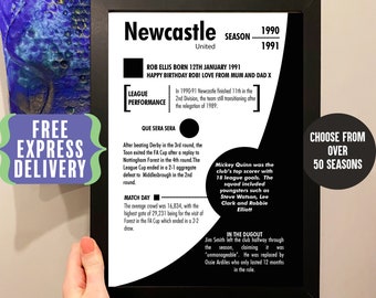 Personalised Season Print birthday Gift For Newcastle United Fans, Toon artwork