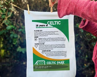 Personalised Celtic Tea Towel, 18th Birthday Gift for Lifelong Bhoys Fan