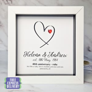 Personalised 40th Anniversary Ruby Heart Framed Art