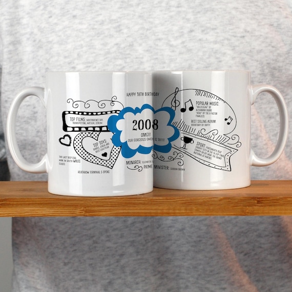 Personalised 18th Birthday Mug – 2008 Year Facts, Custom Name, Nostalgic Keepsake Gift