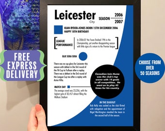 Gepersonaliseerde Season Print verjaardagscadeau voor Leicester City Fans, Leicester artwork