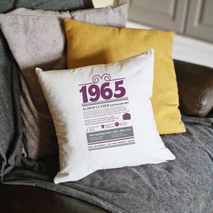 Personalised 60th birthday gift cushion, custom made 1965 gift