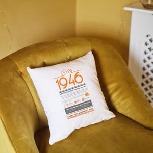 Personalised 80th Birthday Cushion – 1946 Nostalgic Year Facts Gift