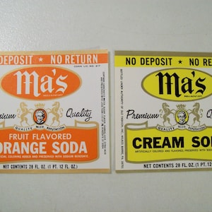 Ma&#39;s Orange & Cream Soda Label Lot, Old Fashion, Inc.