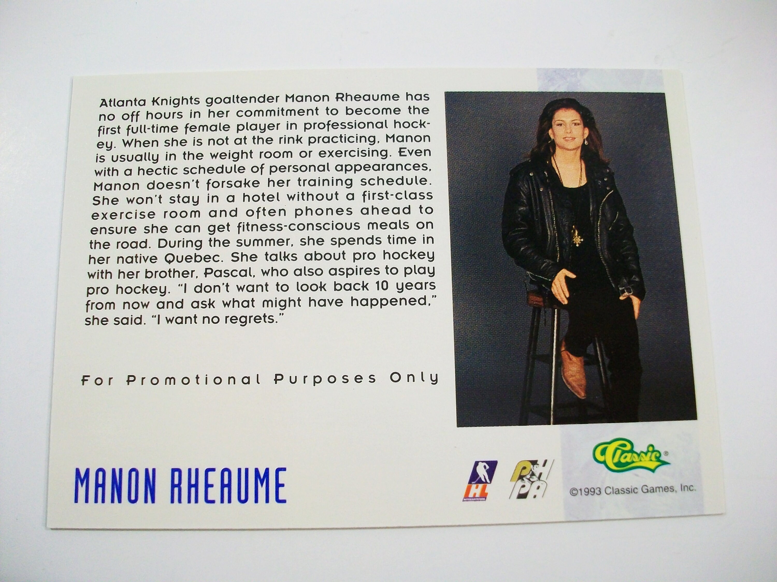 Manon Rheaume 1993 Hockey Draft Promo Card Up Close And Etsy UK